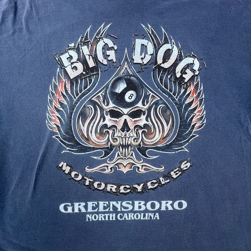 Big Dog Motorcycles T-Shirt Mens XXL Blue Skull 8-Ball Greensboro NC Biker Tee - Picture 1 of 14